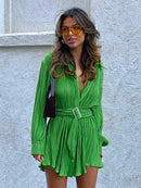 Sexy Green Pleated Women&