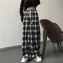 Black and White Plaid pants Oversize New Women Casual Loose Wide Leg Trousers Ins Retro Teen Straight Trousers Hiphop Streetwear