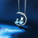 1pcs Korean Style Blue Crystal Moon Cat 925 Sterling Silver Jewelry Temperament Personality Clavicle Chain Necklaces