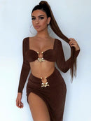 Hugcitar Sexy Strapless Crop Tube Top High Waist Slit Maxi Dress 2 Pcs Suits 2022 Fall Women Fashion Streetwear Vestido Y2K