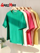 Green Suit Shorts with T-shirt for Women and Top Loose Oversize 100% Cotton Summer Two Piece Set Women Classic Tracksuit Casual