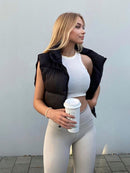 Willshela Women Fashion High Neck Cropped Waistcoat Puff Vest Casual Woman Sleeveless Jacket Chic Lady Winter Warm Outfits