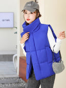 Women Thick Down Cotton Vest Winter Autumn Solid Puffer Waistcoat for Female Stand Collar Loose Sleeveless Vest Jacket Coat