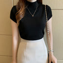 Womens Tops And Blouses Summer Short Sleeve Blouse Women Blusas Mujer De Moda 2021 Turtleneck Knitted Blouse Shirt Tops C931