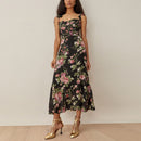 Dresses For Women 2022 Elegant Vintage Floral Dress Frill Sweetheart Neck Sleeveless Strap Tie Ruffle Hem Summer Beach Dress