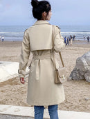 Aelegantmis Women Casual Long Trench Coat With Sashes Double Breasted Women's Windbreaker 2022 Chic Office Coat Ladies Outerwear