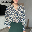 Modelutti Autumn Blouse Women England Style Cozy Fashion Elegant Leaf Printing Loose Silk Loose Blusas Mujer De Moda Shirt Tops