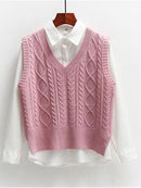 Vest Women Solid Short Loose Trendy Korean Style Sleeveless Knitted V-Neck All-match Female Coats Simple Leisure Outwear ZY5117