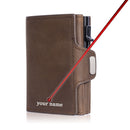 Pop-Up Credit Card Case with RFID Protection Genuine Leather Wallet with Compartment for Notes and Coins for Men and Women
