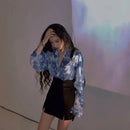 Shirts Women Fashion Tie Dye Harajuku Gothic Top New Korean Loose Casual Clothes Sun-proof Embroidery All-match Summer Holiday