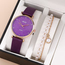 Ladies Watch Set Fashion Starry Dial Bracelet Women's Leather Strap Quartz Girl's WristWatch(No Box)