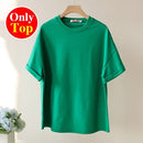 Summer Cotton Tracksuit Women Spring Loose Two Piece Sets Casual Long Sleeve Sweatshirt & Elastic Waist Shorts Female Outfits