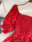 YuooMuoo Limited Big Sale Women Dress Fashion Romantic Floral Print Split Long Summer Dress Puff Sleeve Party Korean Vestidos