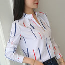 JFUNCY Women White Tops and Blouses Fashion Stripe Print Casual Long Sleeve Office Lady Work Shirts Female Slim Blusas