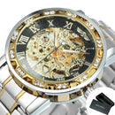 WINNER Transparent Skeleton Watch for Men Mechanical Wristwatches Diamond Watches Mens Luxury Stainless Steel Strap Unisex Clock