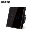 UBARO Eu AC100-240V Tempered Black White Crystal Glass Touch Switch Panel Wall Light Sensor Button 1/2/3 Gang 10A Interruptor