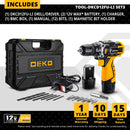 DEKO DKCD Series Compact Cordless Drill Electric Screwdriver Rechargeable Driver DC Lithium-Ion Battery Charged Power Tools