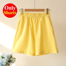 Summer Cotton Tracksuit Women Spring Loose Two Piece Sets Casual Long Sleeve Sweatshirt & Elastic Waist Shorts Female Outfits
