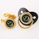 Black Bling Baby Pacifier And Clip Alphabet Letter M Infant Pacifier Gold Letter Unique Name Initials Baby Shower Gift