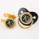 Black Bling Baby Pacifier And Clip Alphabet Letter M Infant Pacifier Gold Letter Unique Name Initials Baby Shower Gift