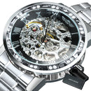 WINNER Transparent Skeleton Watch for Men Mechanical Wristwatches Diamond Watches Mens Luxury Stainless Steel Strap Unisex Clock