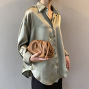 Silk Korean Office Ladies Elegant Shirt Blouse Women Fashion Button Up Satin Shirt Vintage White Long Sleeve Shirts Tops 11355