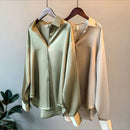 Satin Shirt Womens Clothing Silk Shirts Vintage Blouse Office Lady Sheer Top Longsleeve Dress Shirt Ladies Overshirt