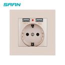 SRAN EU Power socket socket with usb for home,Dual Usb plug 5V 2A PC Panel 86*86mm Usb wall socket Smart LED ON/OFF 16A Outlets