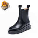 CXJYWMJL Plus Size Genuine Leather Women Chelsea Boots Elastic Band Platform Chimney Boot Ladies Autumn Booties Winter Warm Shoe