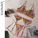 Ellolace Lingerie Sensual Lace Underwear Transparent Embroidery 3-Piece Garters Fancy Beautiful Short Skin Care Kits Intimate
