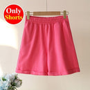 Summer Cotton Tracksuit Women Spring Loose Two Piece Sets Casual Long Sleeve Sweatshirt & Elastic Waist Shorts Female Outfits