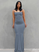 Hugcitar Satin Slip Sleeveless Backless Slim Sexy Maxi Dress 2022 Spring Women Party Y2K Concise Bodycon Elegant Clothing