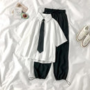 DAYIFUN White Shirts Women with Tie Japanese Style Preppy Students BF Oversized Blouse Simple Solid Loose Summer Top L3204
