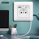 EOMR Wall USB Power Socket 5V 2.1A EU France Belgium Electrical Socket 16A Dual USB Plug IOS Android Phone Charging Ports Socket
