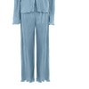 Ladies Shirt Suits Pleated Notched Single-Breasted Female Cardigan Two-Piece Loose Shirts and High-Waist Wide-Leg Pants Sets