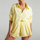 Women Tracksuits Shirt With Mini Shorts Cotton Two Pieces Sets Fashion Clothing Outfits Women Blouses Fashion Tracksuits