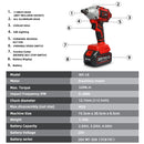 WOSAI 20V Cordless Brushless Electric Wrench Impact Wrench Socket Wrench 320N.m Li-ion Battery Hand Drill Installation