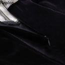 Neploe Vintage Velvet Black Dress Stand Neck Lantern Sleeve Party Robe High Waist Slim Vestidos Korean Elegant Dresses Women