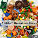 Food Building Blocks City Friend Accessories Bread Chips Roast Chicken Pizza Hot Dog Fish Fruit Carrot Basket Classic DIY Bricks