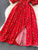 YuooMuoo Limited Big Sale Women Dress Fashion Romantic Floral Print Split Long Summer Dress Puff Sleeve Party Korean Vestidos