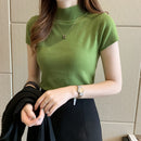 Womens Tops And Blouses Summer Short Sleeve Blouse Women Blusas Mujer De Moda 2021 Turtleneck Knitted Blouse Shirt Tops C931