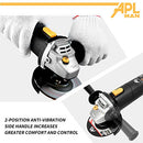 APLMAN Angle Grinder Tool ,6Amp Motor Driver, Metal Grinder 4-1/2 inch 10500RPM For Fast Stock Adjustable Side Handle