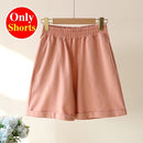 Summer Cotton Tracksuit Women Spring Loose Two Piece Sets Casual Long Sleeve Sweatshirt & Elastic Waist Shorts Female Outfits