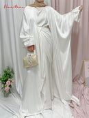 Ramadan Eid Fashion Puff Sleeve Muslim Abayas Robe Musulmane Abaya Elegant Silky Muslim Arab Worship Service Clothing Wy824