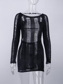 Tassel Cut Out Long Sleeve Dress Women Y2K Mini Backless Bodycon Female Dresses 2022 Summer Sexy Party Club Ladies Vestidos