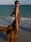 Julissa Mo Leopard Print V-Neck Sexy Bodycon Long Dress Women Lace Up Backless Summer Dresses Female Straps Party Beach Vestidos