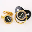 Black Bling Baby Pacifier And Clip Alphabet Letter M Infant Pacifier Gold Letter Unique Name Initials Baby Shower Gift