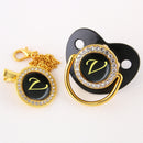 Black Bling Baby Pacifier And Clip Alphabet Letter M Infant Pacifier Gold Letter Unique Name Initials Baby Shower Gift