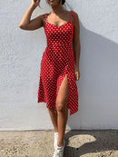Dresses 2022 Sundress Summer Women Causal Polka Dot Sleeveless High Pleated elastic waist V-Neck Beach Dress Vestidos De Verano