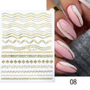 1PC Silver Gold Lines Stripe 3D Nail Sticker Geometric Waved Star Heart Self Adhesive Slider Papers Nail Art Transfer Stickers